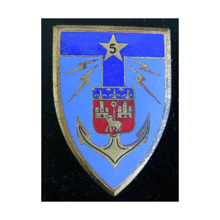 TRANS 5° RM : insigne des transmissions de la 5° région militaire Drago G. 1053 en émail