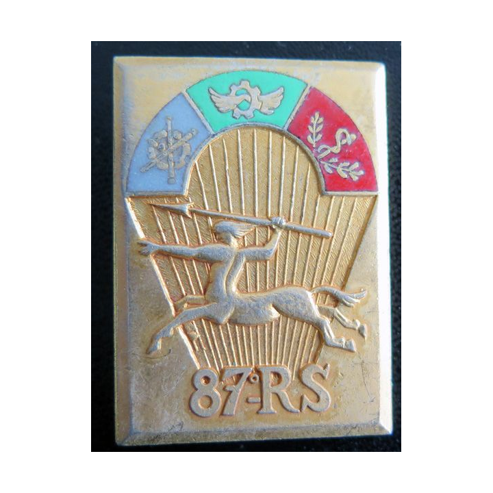 87° RS : Insigne métallique du 87° régiment de soutien de fabrication Arthus Bertrand G. 2296 en émail dos grenu