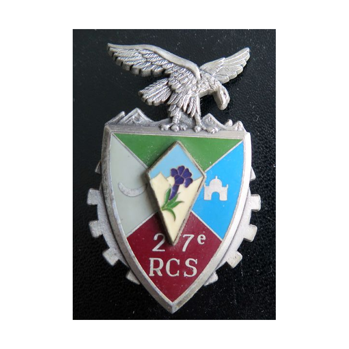 27° RCS : Insigne métallique du 27° régiment de commandement et de soutien de fabrication Delsart G. 2611
