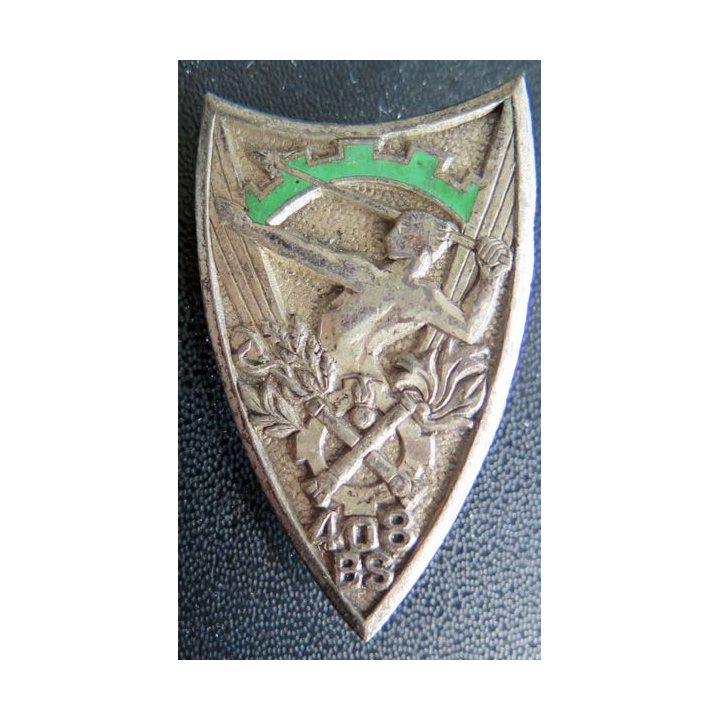 408° BS : Insigne métallique du 408° bataillon des services de fabrication Arthus Bertrand Paris G. 1967 en émail