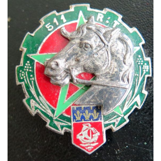 511° RT : insigne métallique du 511° régiment du train de fabrication Drago Paris G. 2631 en relief vert foncé