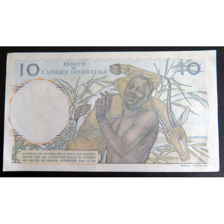 AFRIQUE OCCIDENTALE : Billet de banque de 10 Francs n° 21219