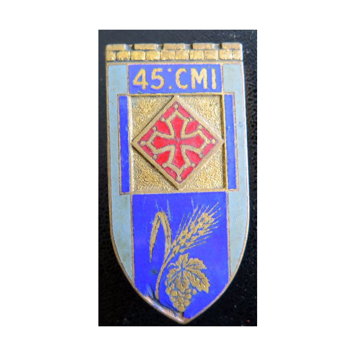 45° CMI : insigne métallique de la 45° compagnie mixte de l'intendance de fabrication Drago G. 1162 en émail