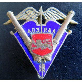 403° RAA : insigne métallique du 403° régiment d'artillerie antiaérienne de fabrication Drago H. 724 en émail