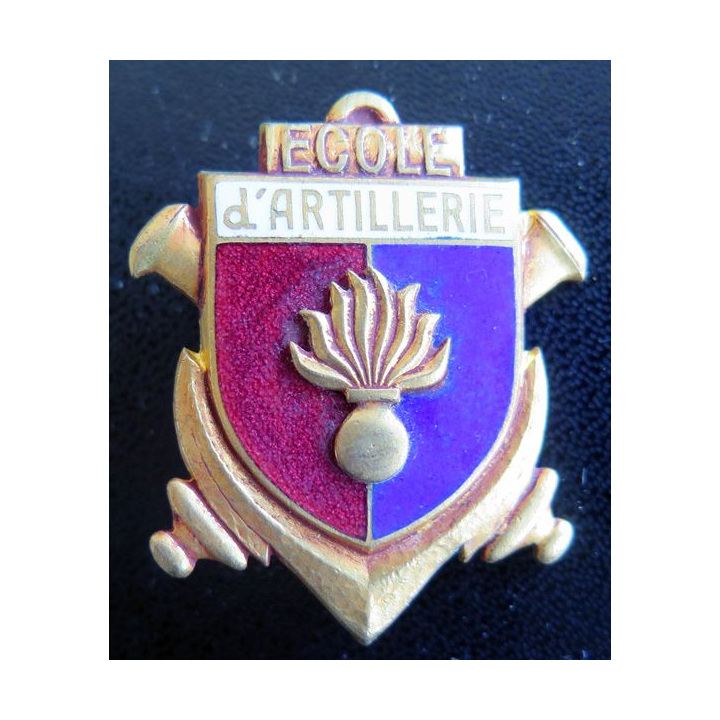 EAA : Insigne métallique de l'école d'artillerie de fabrication Drago Béranger déposé  H. 252 en émail