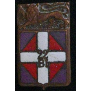 22°BI : 22°BATAILLON D'INFANTERIE (D 1296) ÉMAIL ATTACHE RECOLLÉ