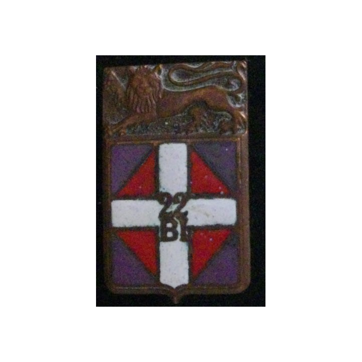 22°BI : 22°BATAILLON D'INFANTERIE (D 1296) ÉMAIL ATTACHE RECOLLÉ