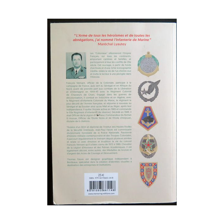 Itinéraire d'un officier de la coloniale par Jean-Paul Faivre dédicacé