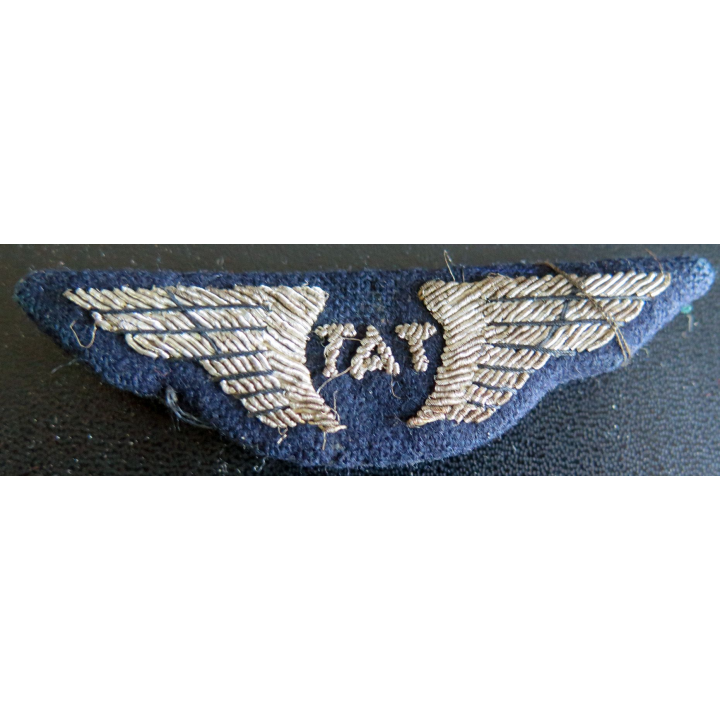AIR : Insigne tissu de casquette de pilote TAT Touraine Air Transport en cannetille sur crochets