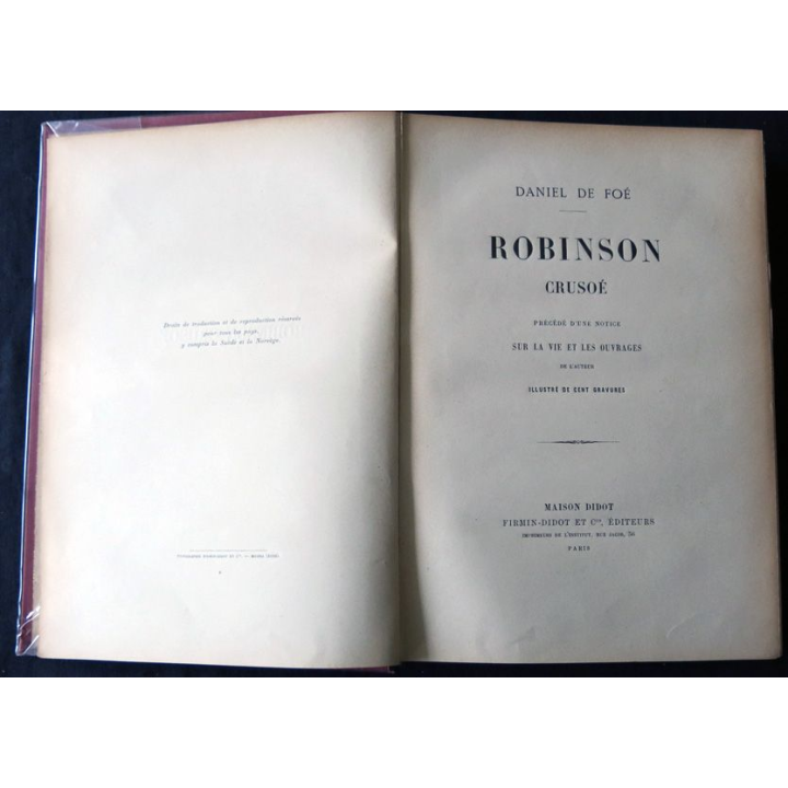 Robinson Crusoé de Daniel de Foé édité par Firmin-Didot et Cie Editeurs