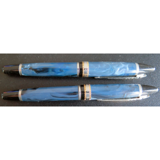 Parure de stylo à plume et stylo bille Laguiole marbrée bleue