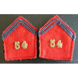 SOUTACHE : paire d'insigne de col du 54° Régiment d'Artillerie en cannetille