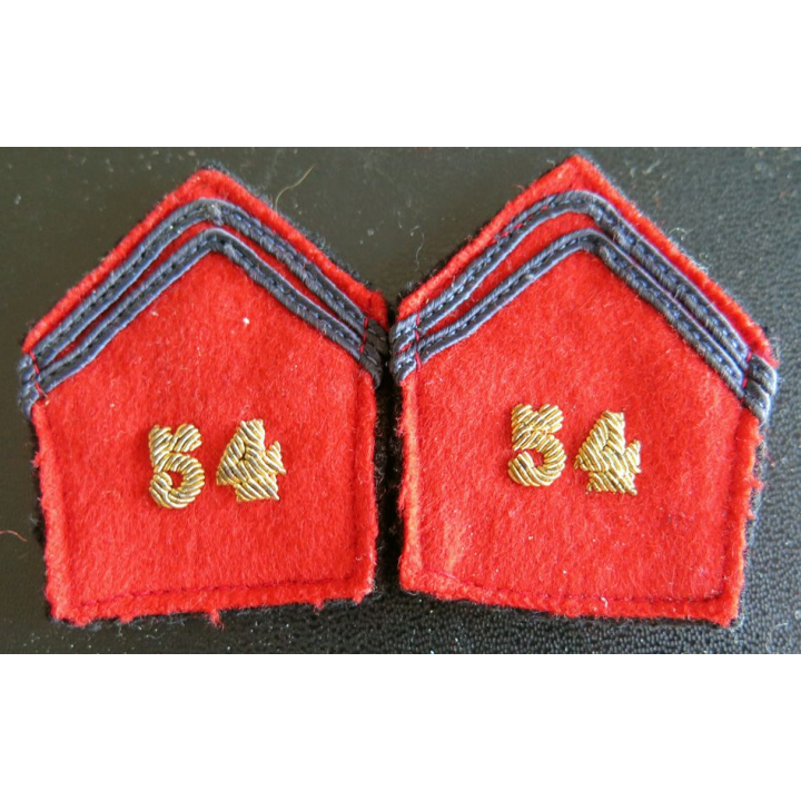 SOUTACHE : paire d'insigne de col du 54° Régiment d'Artillerie en cannetille