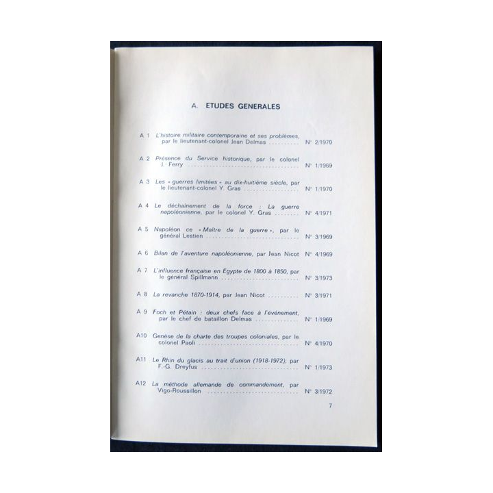 Revue Historique des Armées- tables analytiques 1969-1973 supplement Au N°4/1973