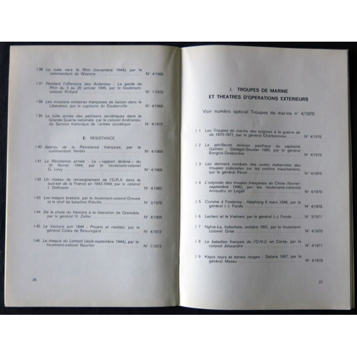 Revue Historique des Armées- tables analytiques 1969-1973 supplement Au N°4/1973
