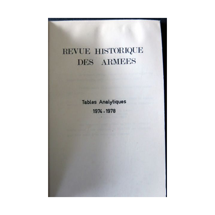 Revue Historique des Armées- Collectif. Edité par Bureau de la revue, 1978