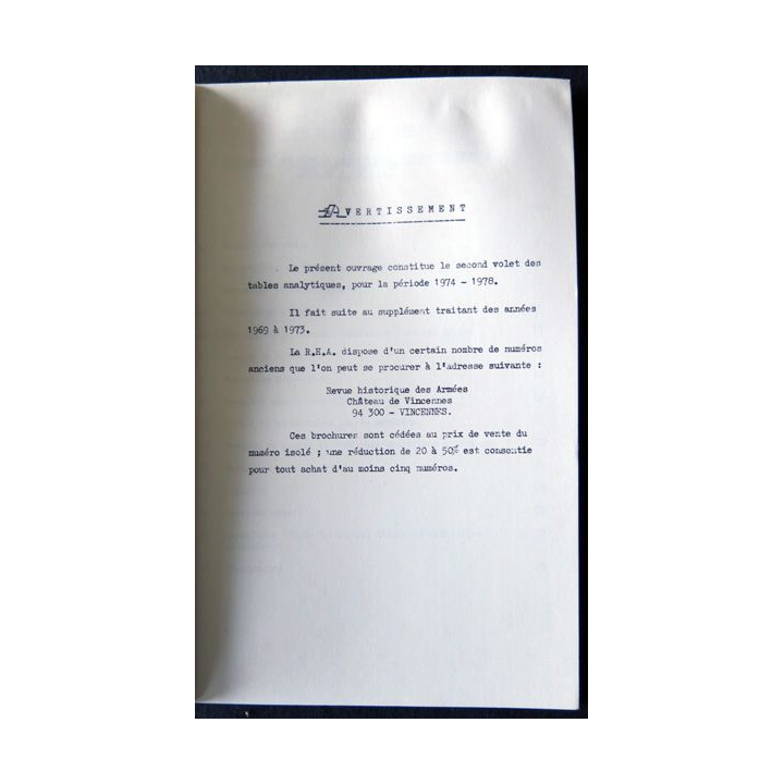 Revue Historique des Armées- Collectif. Edité par Bureau de la revue, 1978