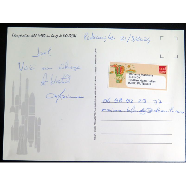 Carte Postale de la récupération EAP V 182 au large de Kourou