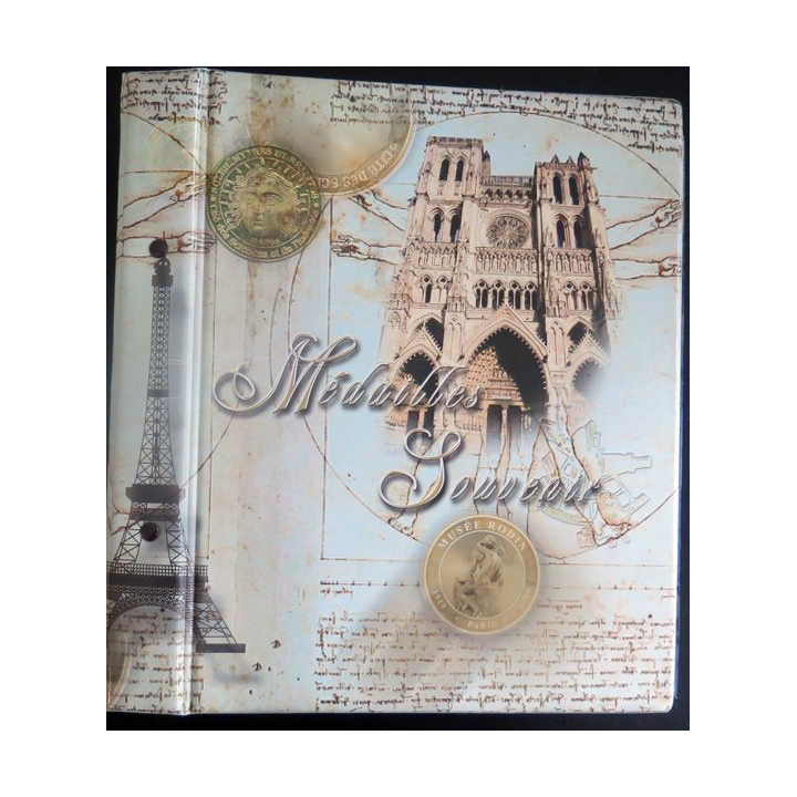 Classeur de médailles souvenir comprenant 10 feuilles de rangement de 12 médailles