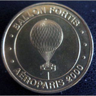 Médaille souvenir en métal doré du Ballon Fortis AéroParis 2000 diamètre 3,4 cm