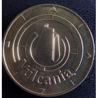 Médaille souvenir en métal doré de Vulcania diamètre 3,4 cm