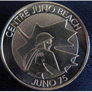 Médaille souvenir en métal doré du Centre Juno Beach Juno 75 diamètre 3,4 cm