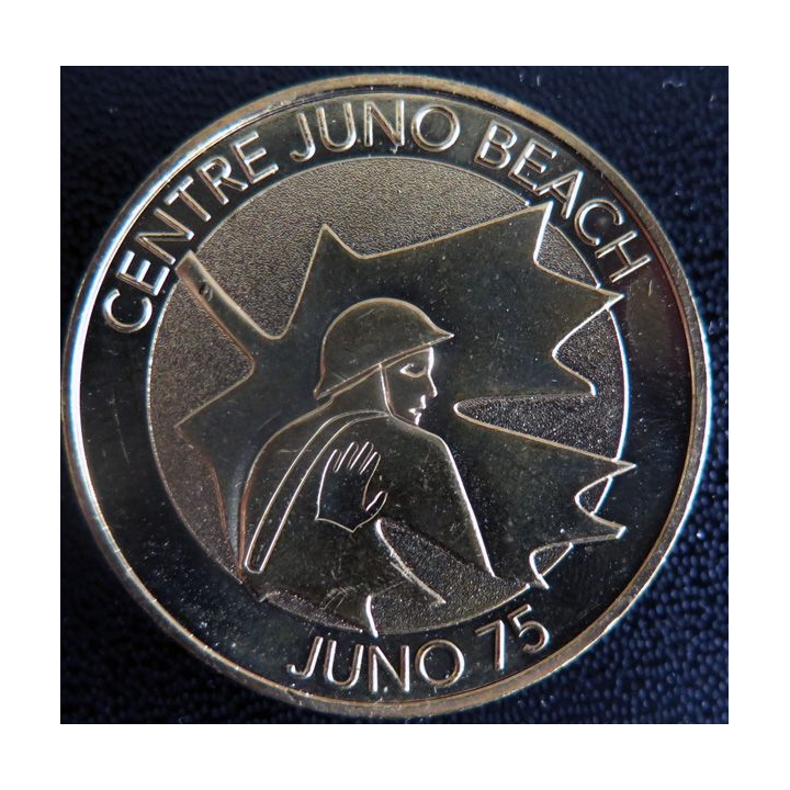 Médaille souvenir en métal doré du Centre Juno Beach Juno 75 diamètre 3,4 cm