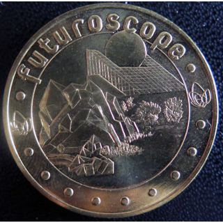 Médaille souvenir en métal doré du Futuroscope diamètre 3,4 cm
