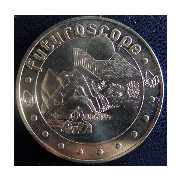 Médaille souvenir en métal doré du Futuroscope diamètre 3,4 cm