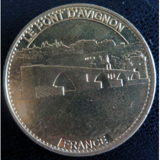 Médaille souvenir en métal doré du Pont d'Avignon diamètre 3,4 cm