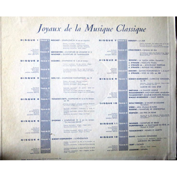 Coffret de disque vinyl 33 t "joyaux de la musique classique" 12 disques