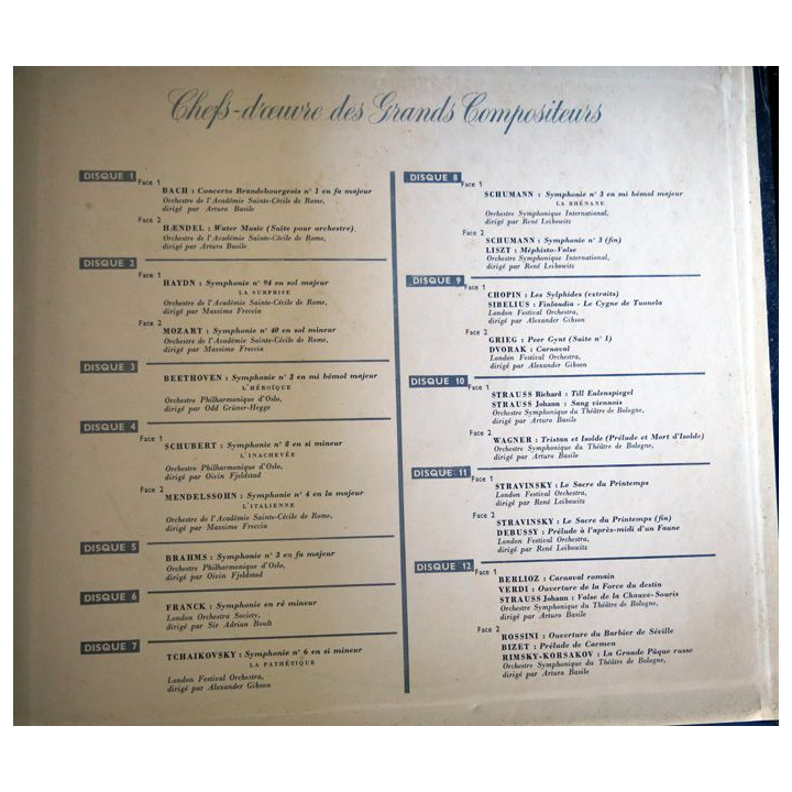 Coffret de disque vinyl 33 t  1/3 "Chefs-dŒuvre des grands compositeurs " 12 disques 33 t vinyl Editions RCA