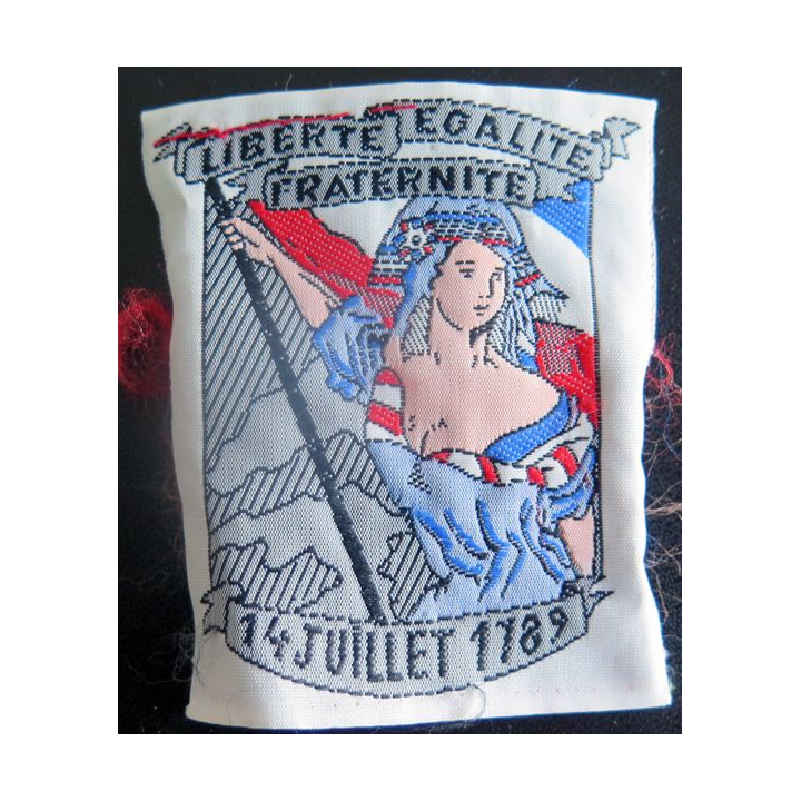 Vieil insigne tissu 14 Juillet 1789 Liberté Egalité Fraternité 6,8 x 8 cm