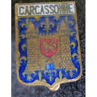 BLASON CARCASSONNE : ancien blason en émail de la ville de Carcassonne 12 x 17 mm
