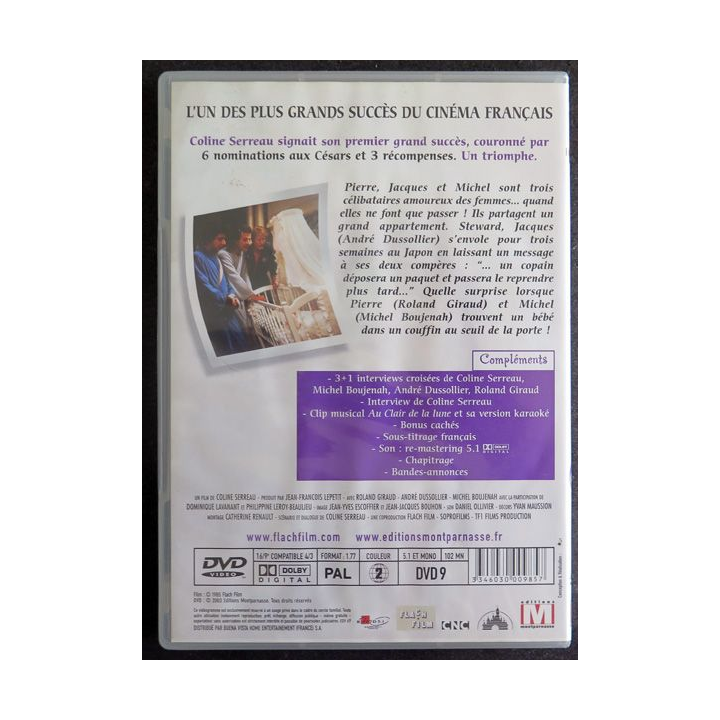 DVD :  Film 3 hommes et un couffin de Coline Serreau avec Giraud, Dissollier et Boujenah