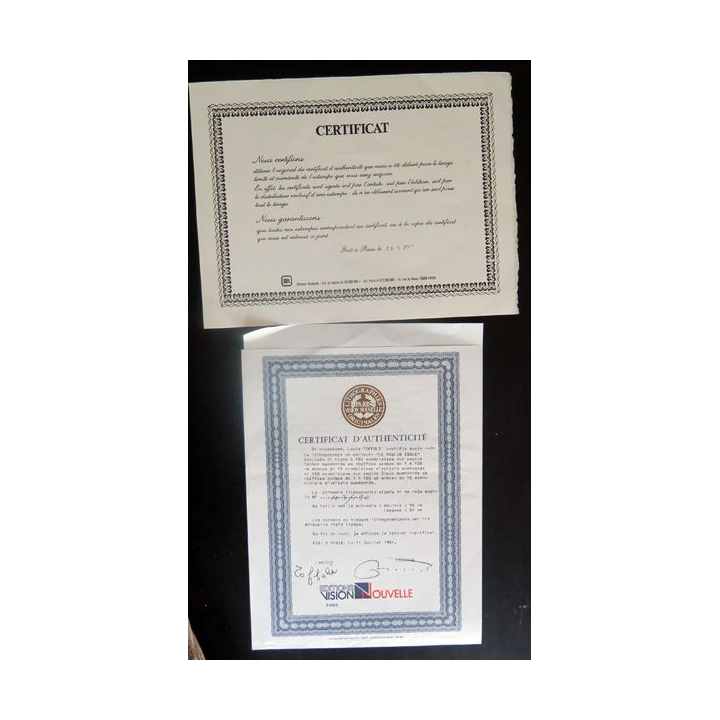 Certificat d'authenticité de la Lithographie de Toffoli Le Moulin isolé 1985
