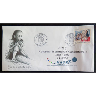 Enveloppe 1° JOUR des 15 ans de l'ONG HAMAP-Humanitaire dédicacée par Marcel de Villemoisson 6/100