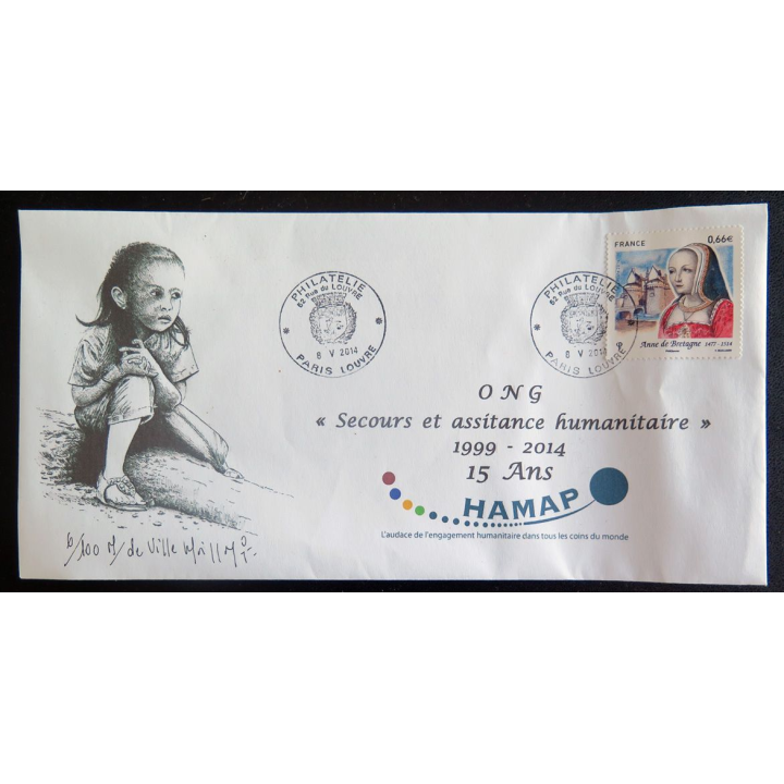 Enveloppe 1° JOUR des 15 ans de l'ONG HAMAP-Humanitaire dédicacée par Marcel de Villemoisson 6/100