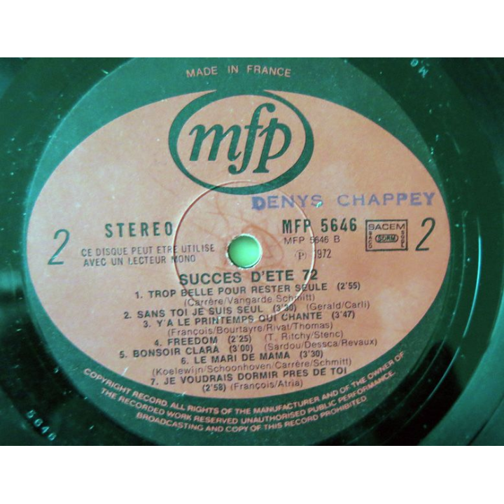 Disque vinyl 33 t  Succès d'été 72 aux Editions MFP