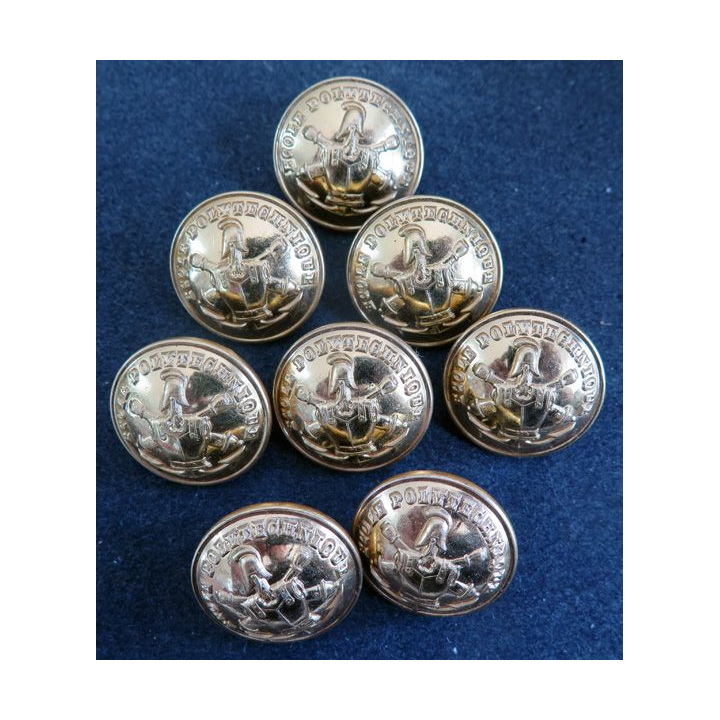 Lot de huit boutons de manteau de l'école polytechnique de diamètre 2,5 cm