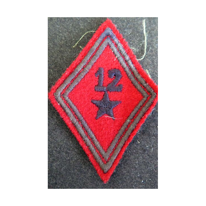 LOSANGE DE BRAS MODÈLE 45 : Ecusson troupe 12° régiment d'artillerie de division blindée