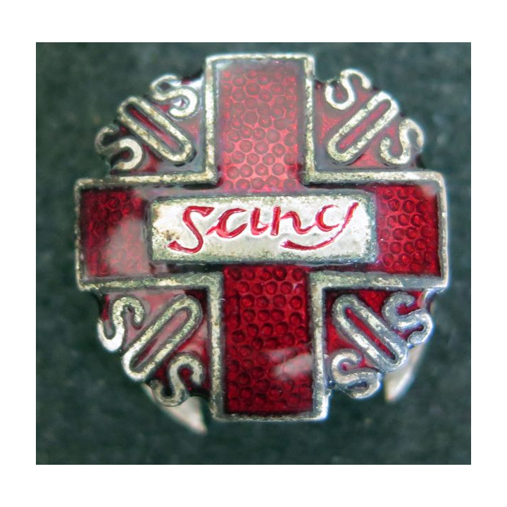 Boutonnière plaquée argent de la Croix Rouge pour don du sang