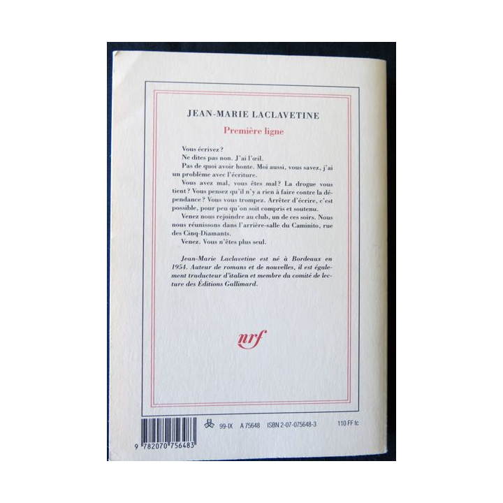 Première ligne de Jean-Marie Laclavetine aux Editions Gallimard