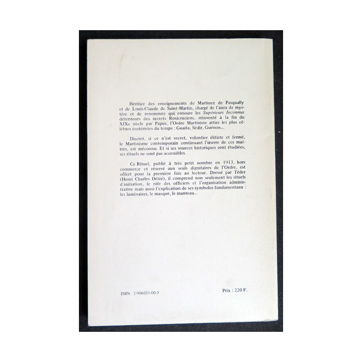 Rituel de l'Ordre Martiniste dressé par Teder 1990