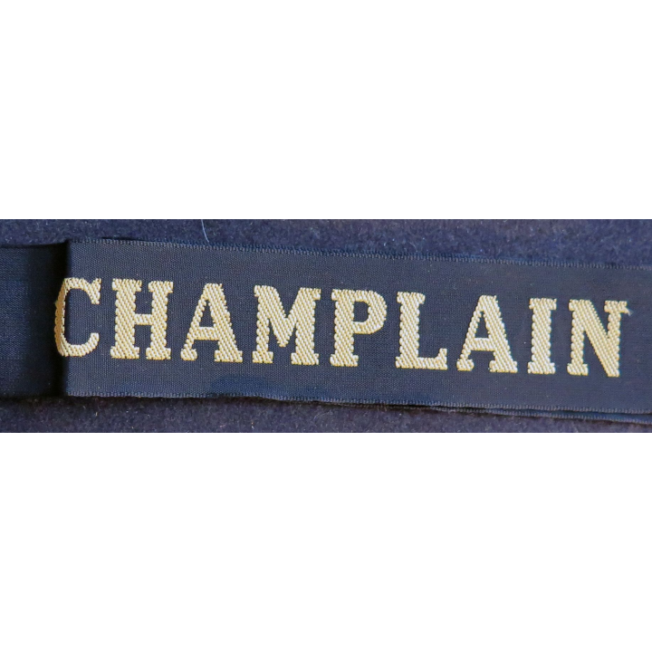 MARINE : bande de bachi de marin "CHAMPLAIN" longueur 65 cm fils dorés
