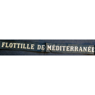 MARINE : bande de bachi de marin "FLOTILLE DE MÉDITERRANÉE" longueur 65 cm fils dorés