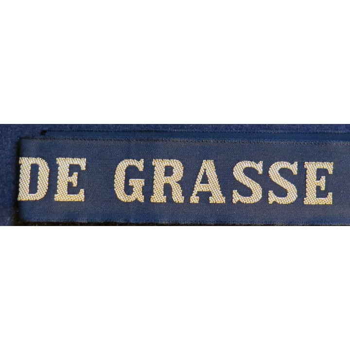 MARINE : bande de bachi de marin "DE GRASSE" longueur 65 cm fils dorés