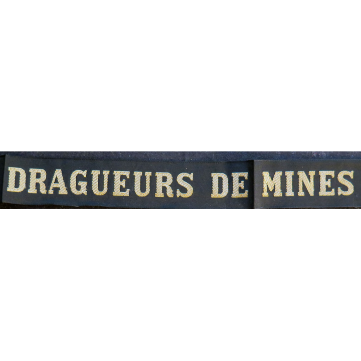 MARINE : bande de bachi de marin "DRAGUEURS DE MINES" longueur 65 cm fils dorés