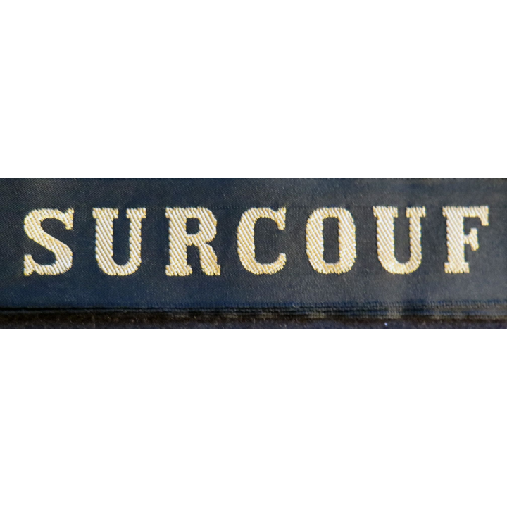 MARINE : bande de bachi de marin "SURCOUF" longueur 65 cm fils dorés