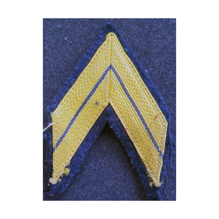 Galon de Caporal appelé de chasseur alpin jonquille sur tissu bleu noir